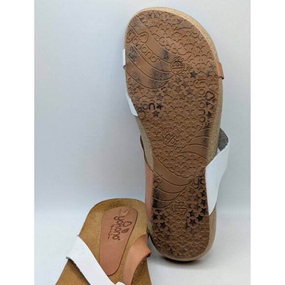 Yokono Sandals Spain Made Toe Thong Leather Strap Women’s Size 7.5 White Brown - Picture 6 of 7